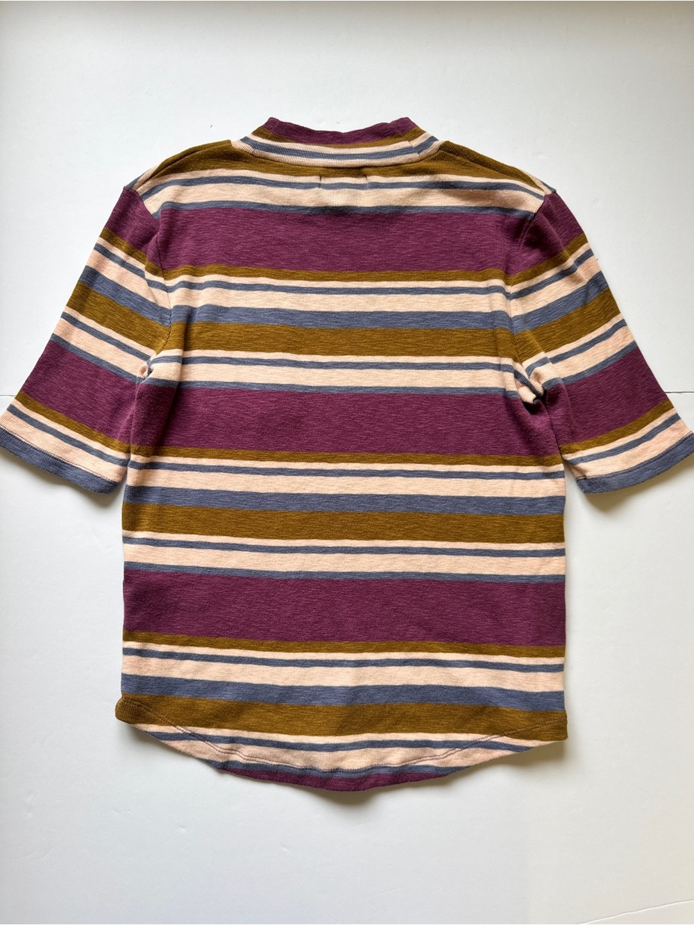 Madewell Mock Neck Shirt Tail Tee in Stripe Short Sleeve Knit Top Sz M - Picture 11 of 12